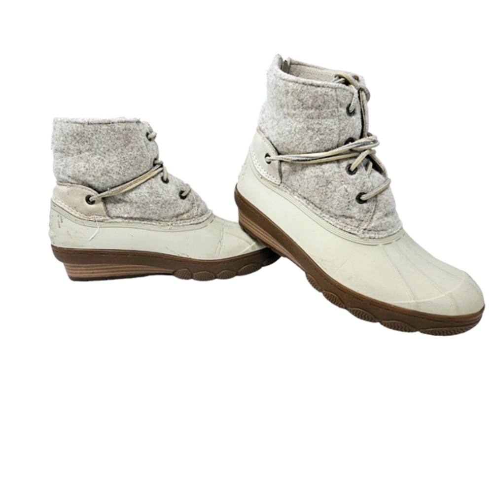 Sperry Women's Saltwater Duck Boots Size 7 Wedge Tide Wool Leather Lace Up‎ Shoe